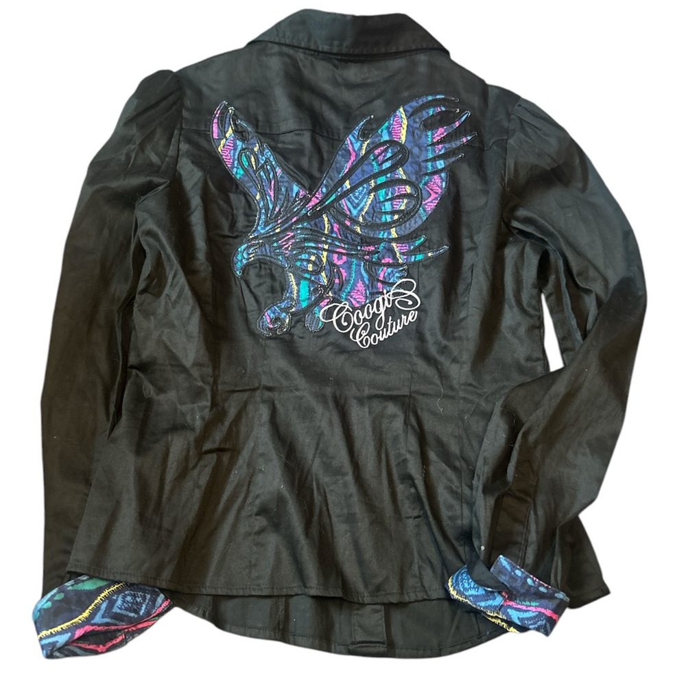 Coogi y2k Black Embroidered Button Down Long Sleeve shirt Size Large